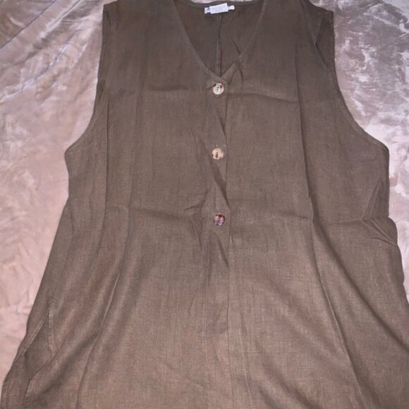 Cottonwear Brown 3 Shell Button 100% Linen Tunic Vest XL - Picture 11 of 11